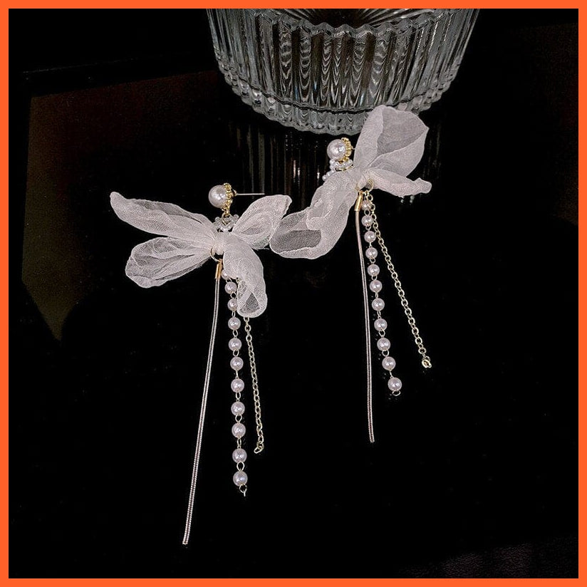 whatagift.com.au Lace Bow Pearl Tassel Earrings | Pear Earring