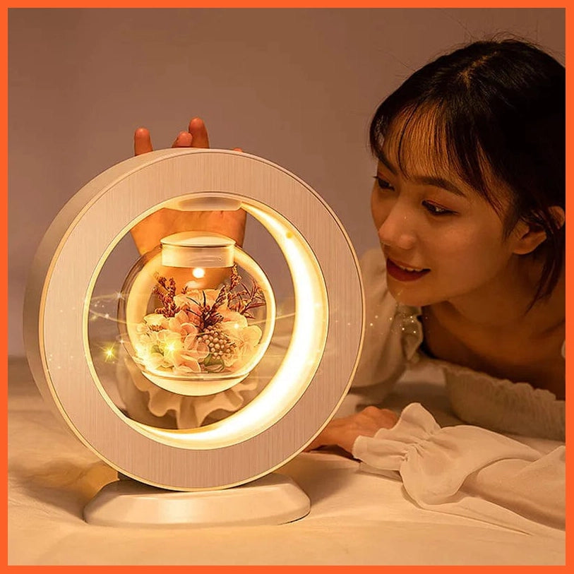whatagift.com.au LED Magnetic Levitating flower bedroom table lamp | Magnetic Rotatory Glass Light Gift For Home Decore
