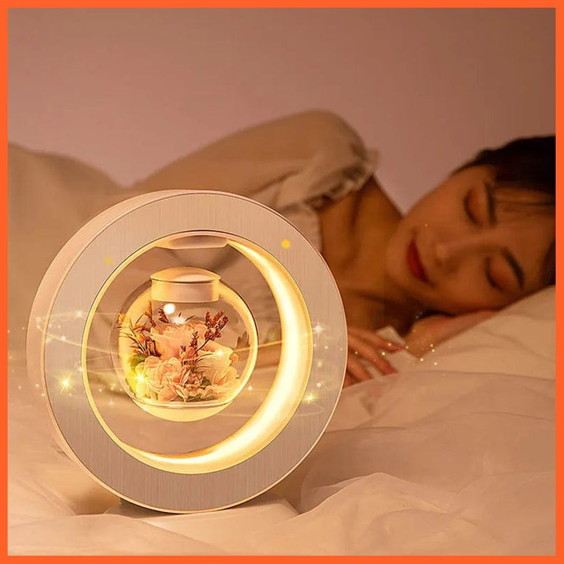 whatagift.com.au LED Magnetic Levitating flower bedroom table lamp | Magnetic Rotatory Glass Light Gift For Home Decore