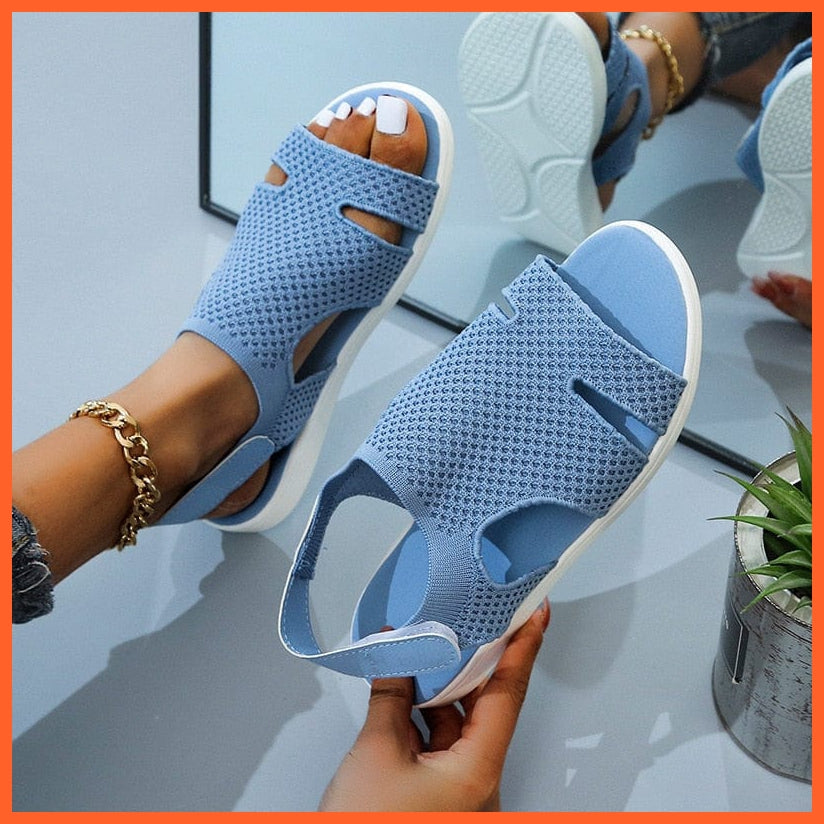 whatagift.com.au light blue / 36 Breathable Stretchable Casual Women Flats | Buckle Strap Flat Sandal