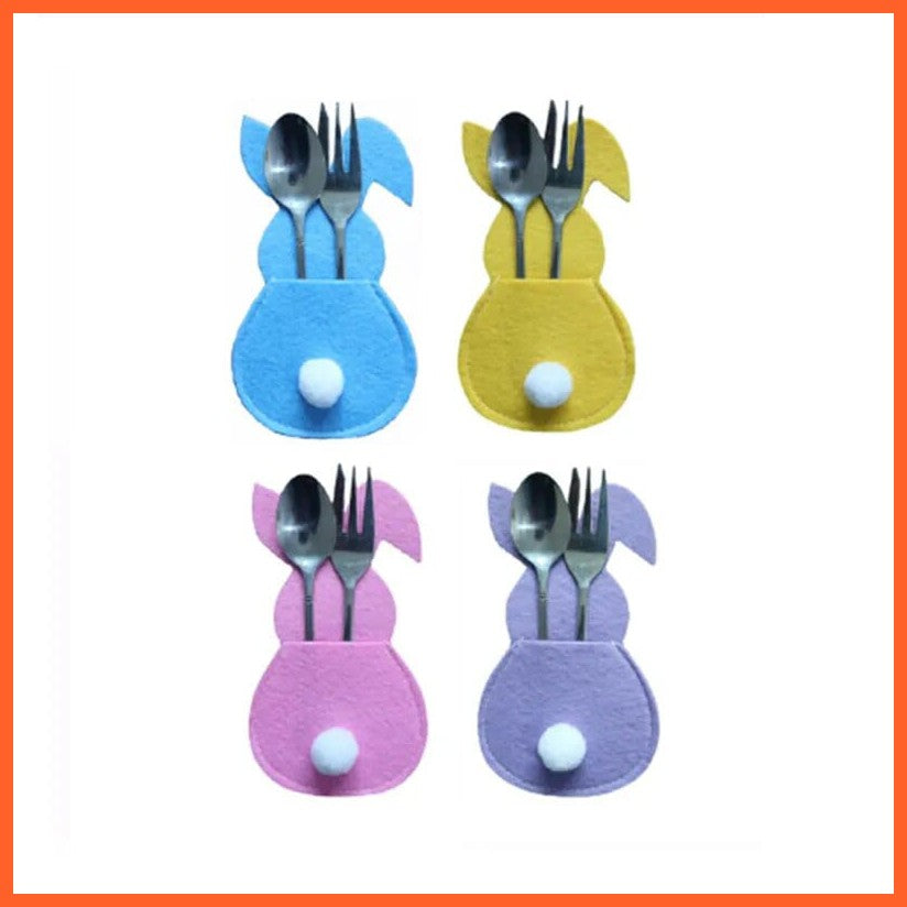 whatagift.com.au Mix Color 4pcs Easter Bunny Felt Cutlery Holder Bag Set - Charming Rabbit Tableware Accessories