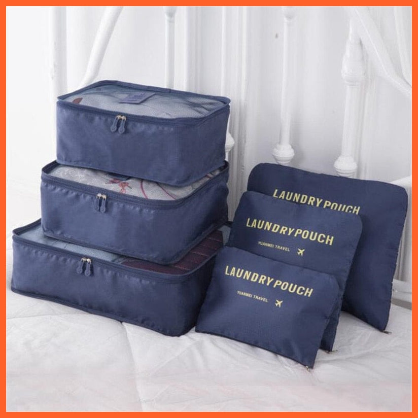 whatagift.com.au Navy / China 6 PCS Travel Storage Bag Set For Clothes Makeup | Tidy Organizer Wardrobe Suitcase Pouch
