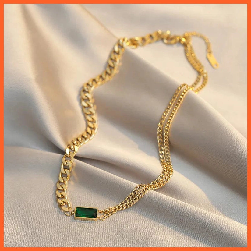 whatagift.com.au Necklace / China Rectangle Green Crystal Stainless Steel Chain Tassel Earrings Bracelet and Necklace Set