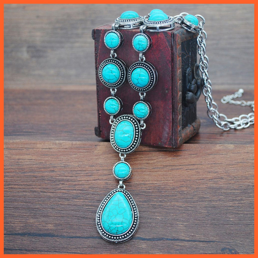 whatagift.com.au Necklace only New Turquoise Bracelet Necklace Bracelet Earring Ring Jewelry Sets Women