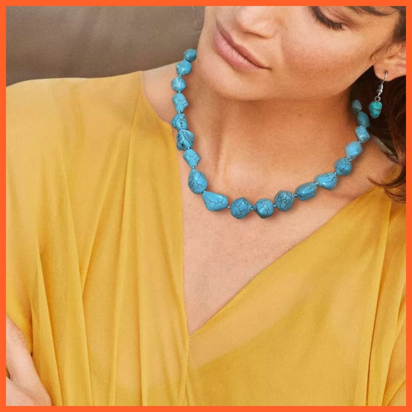whatagift.com.au New Turquoise Bracelet Necklace Bracelet Earring Ring Jewelry Sets Women