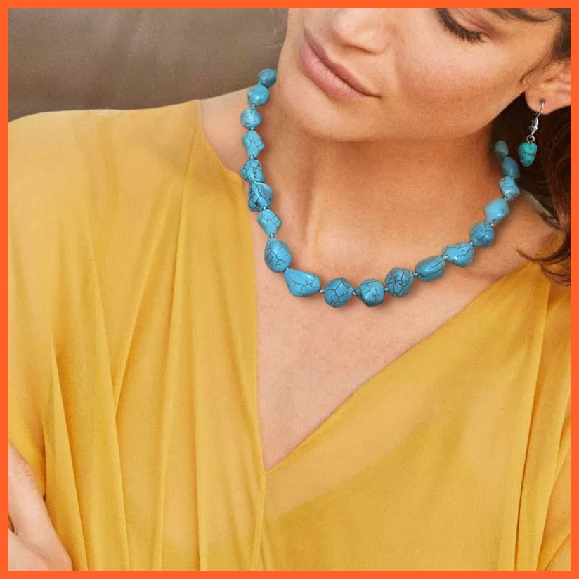 whatagift.com.au New Turquoise Bracelet Necklace Bracelet Earring Ring Jewelry Sets Women