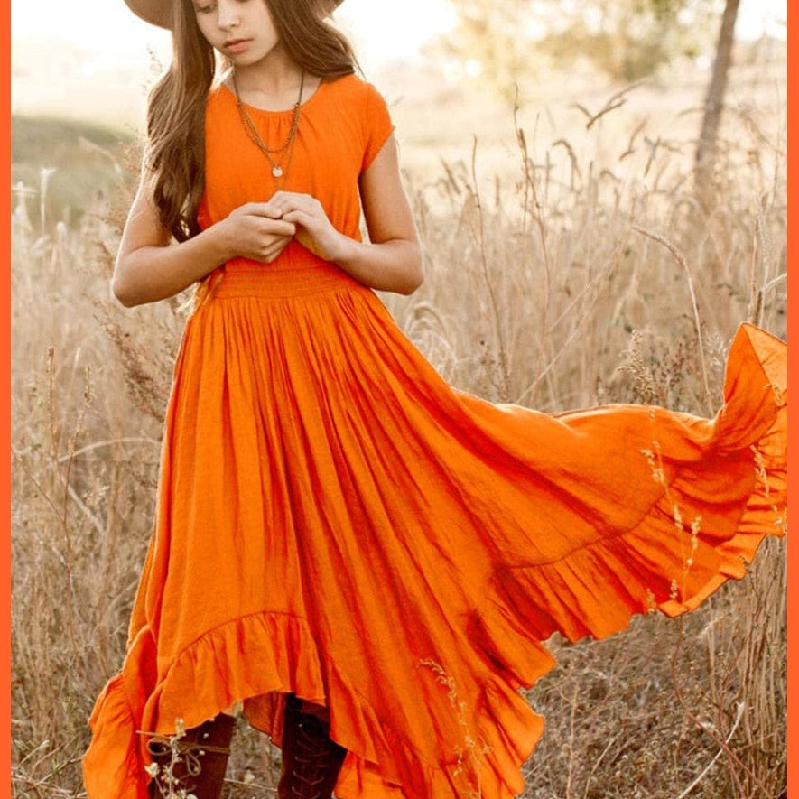 whatagift.com.au Orange / 3y Girls Lace Cotton Long Princess Dresses