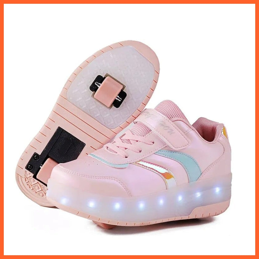 whatagift.com.au Pink 096 / 28 (Insole 18CM) Black White Pink Led Roller Shoes Black  |  Kids Led Light Roller Heel Wheel Shoes  | Usb Rechargeable Shoes For Girls & Boys