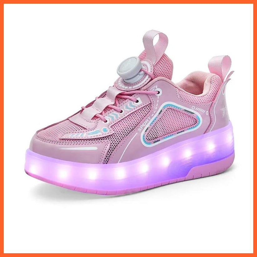 whatagift.com.au Pink / 29 Black White Pink Led Roller Shoes Black  |  Kids Led Light Roller Heel Wheel Shoes