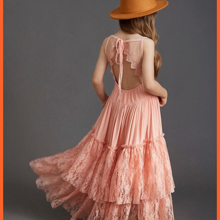 whatagift.com.au Pink / 3y Girls Lace Cotton Long Princess Dresses