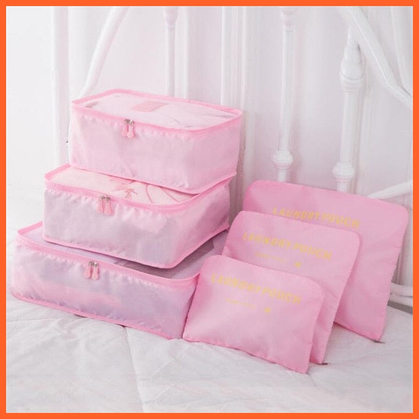 whatagift.com.au Pink / China 6 PCS Travel Storage Bag Set For Clothes Makeup | Tidy Organizer Wardrobe Suitcase Pouch