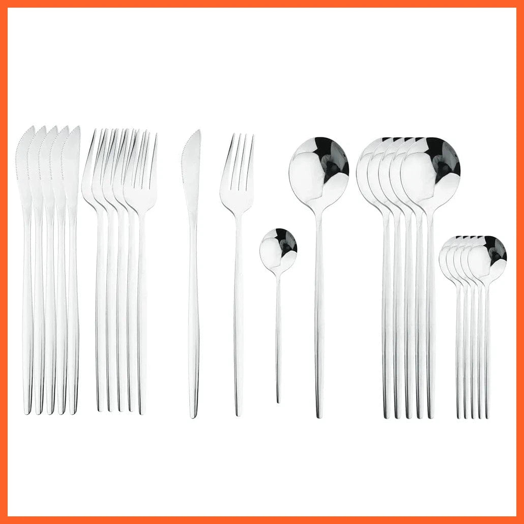 whatagift.com.au Silver 24-Piece Black Handle Golden Cutlery Set