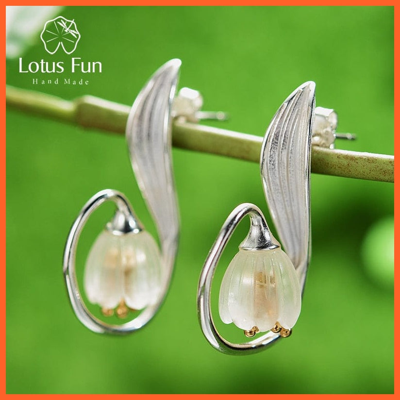 whatagift.com.au Silver / China 925 Sterling Silver Gold Lily Handmade Earrings