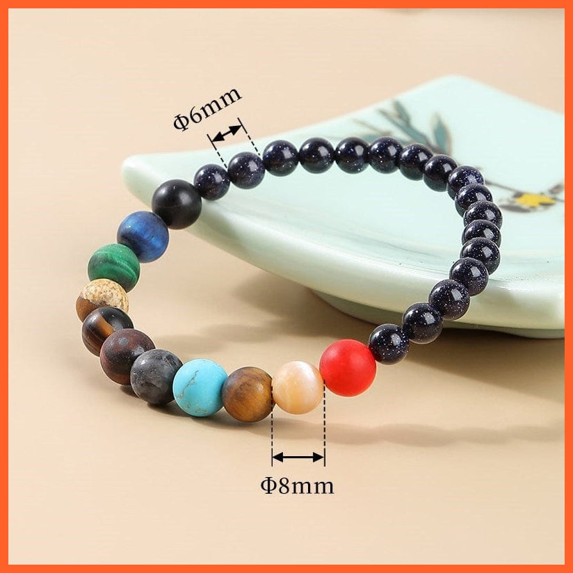 whatagift.com.au Small Frost Natural Stone Eight Planets Bead Bracelets For Men Women | Universe Seven Chakra Energy Wristband