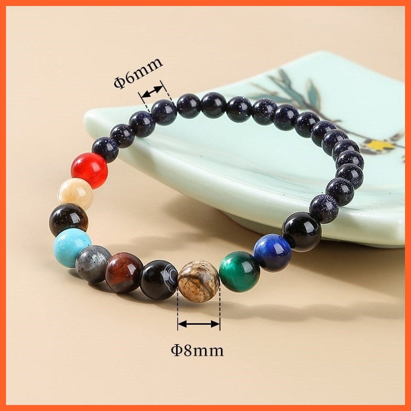 whatagift.com.au Small Smooth Natural Stone Eight Planets Bead Bracelets For Men Women | Universe Seven Chakra Energy Wristband