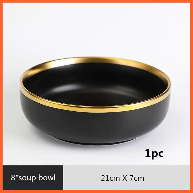whatagift.com.au Soup bowl 1pcs 1 Black Color High-quality Matte Gilt Rim White Porcelain Ceramic Dinner Plates Bowl