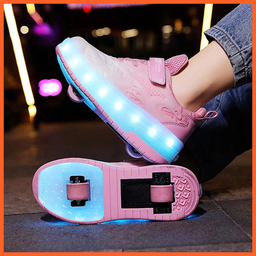 whatagift.com.au Sparkling Led Two Wheel Roller Range Pink, Black, White  | Kids Led Light Shoes  | Kids Led Light Roller Wheel Shoes