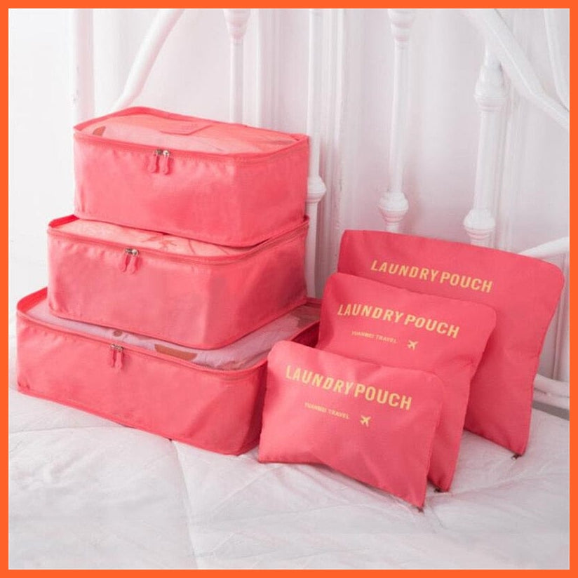 whatagift.com.au Watermelon Red / China 6 PCS Travel Storage Bag Set For Clothes Makeup | Tidy Organizer Wardrobe Suitcase Pouch