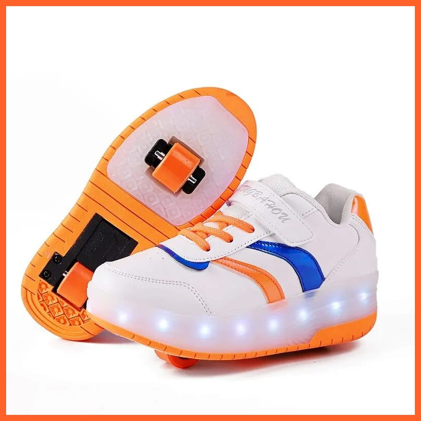 whatagift.com.au White 096 / 28 (Insole 18CM) Black White Pink Led Roller Shoes Black  |  Kids Led Light Roller Heel Wheel Shoes  | Usb Rechargeable Shoes For Girls & Boys