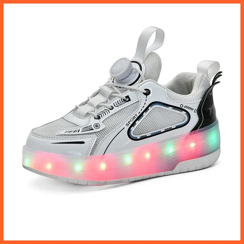 whatagift.com.au White / 29 Black White Pink Led Roller Shoes Black  |  Kids Led Light Roller Heel Wheel Shoes