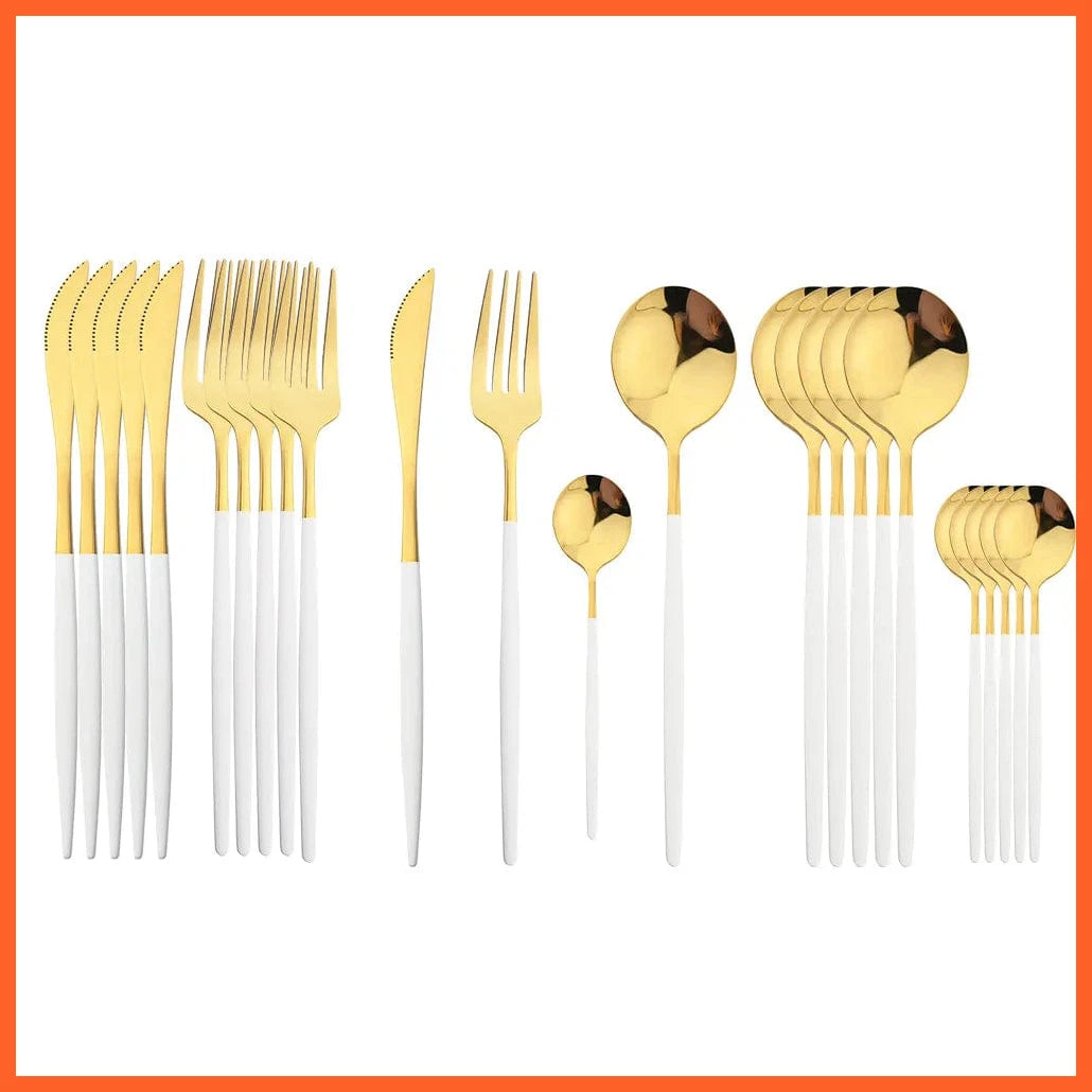 whatagift.com.au White Gold 24-Piece Black Handle Golden Cutlery Set