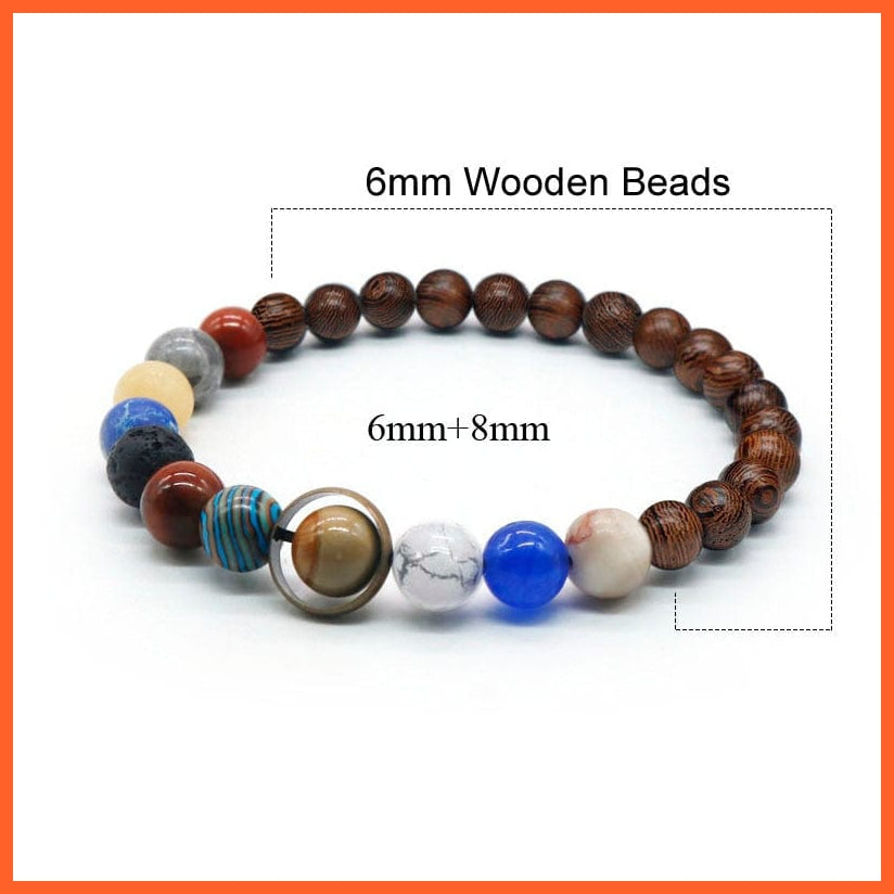whatagift.com.au Wood-6mm-8mm / Women Size Natural Stone Eight Planets Bead Bracelets For Men Women | Universe Seven Chakra Energy Wristband