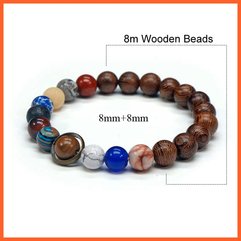 whatagift.com.au Wood-8mm-8mm / Women Size Natural Stone Eight Planets Bead Bracelets For Men Women | Universe Seven Chakra Energy Wristband