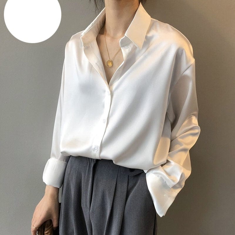 whatagift.com.au 0 Autumn Fashion Button Up Satin Silk Shirt Vintage Blouse Women White Lady Long Sleeves Female Loose Street Shirts 11355
