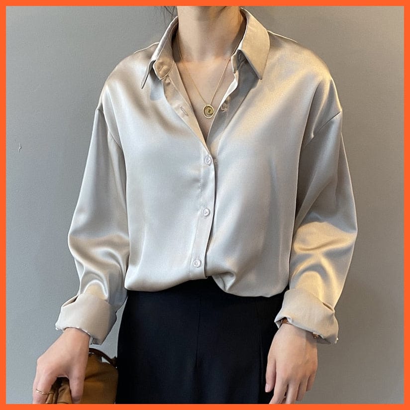 whatagift.com.au 0 Autumn Fashion Button Up Satin Silk Shirt Vintage Blouse Women White Lady Long Sleeves Female Loose Street Shirts 11355