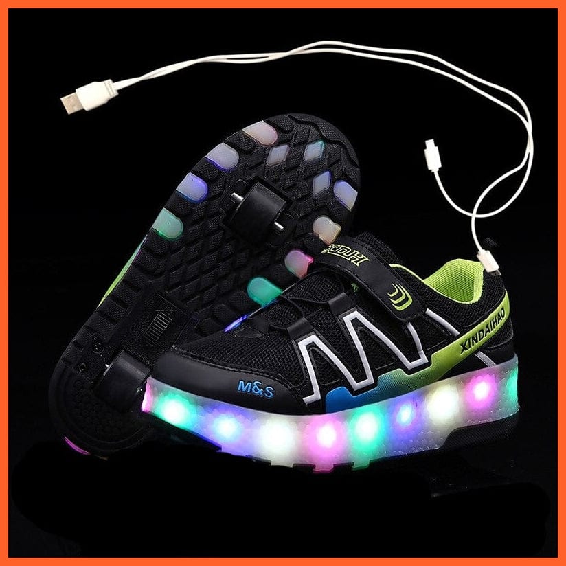 whatagift.com.au 0 Black / 28 Insole 18CM Led Light Up Shoes With Double Wheels For Children