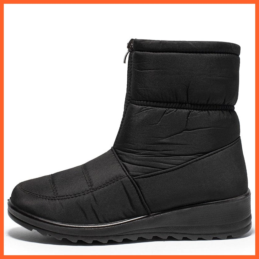 whatagift.com.au 0 Black / 35 Waterproof Snow Boots for Women 2021 Winter Warm Plush Ankle Booties Front Zipper Non Slip Cotton Padded Shoes Woman Size 44