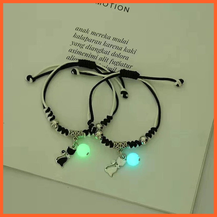 whatagift.com.au 0 BR22Y0351-25 2022 Luminous Cat Star Moon Bracelet Couple Charm Handmade Adjustable Rope Matching Friend Bracelet Infinite Love Jewelry Gifts