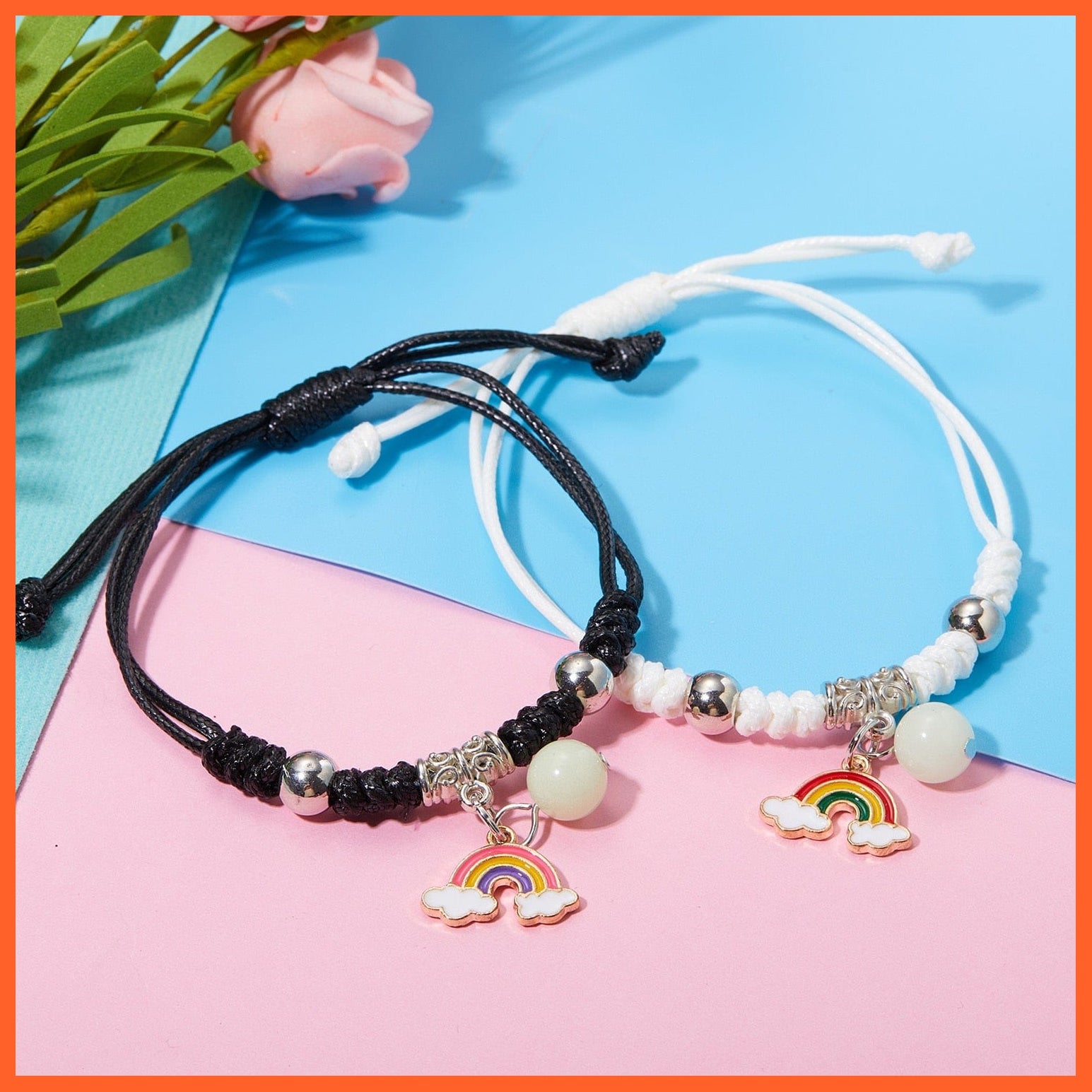 whatagift.com.au 0 BR22Y0502-7 2022 Luminous Cat Star Moon Bracelet Couple Charm Handmade Adjustable Rope Matching Friend Bracelet Infinite Love Jewelry Gifts