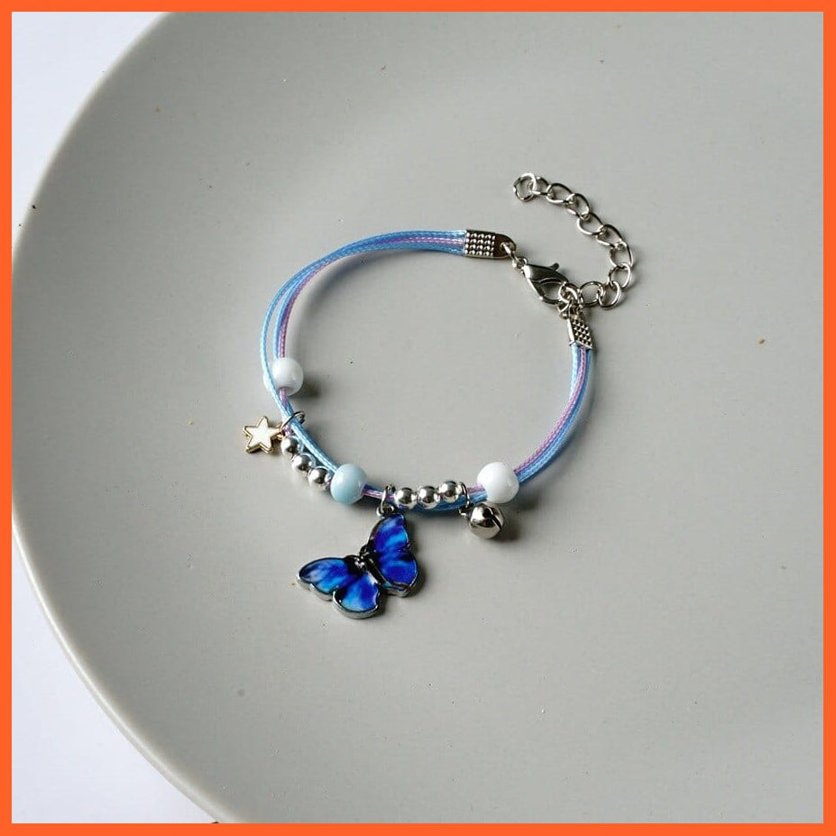 whatagift.com.au 0 BR22Y0503-1 Trendy Couple Blue Butterfly Bracelet for Women Niche Chic Braided Bell Pendant Adjustable Bracelet Simple Couple Jewelry Gifts