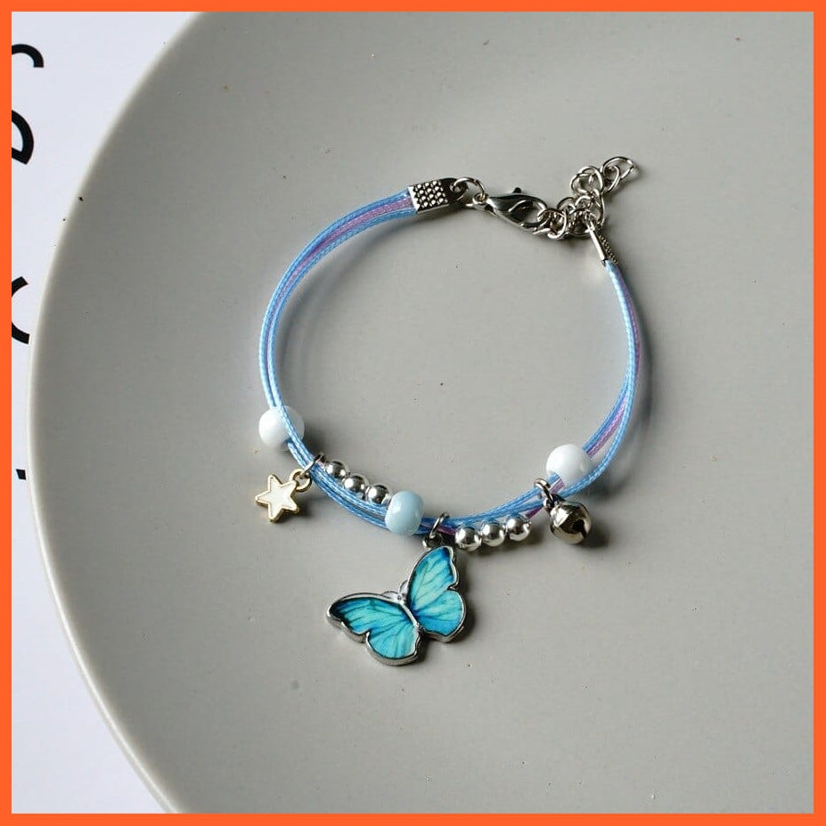 whatagift.com.au 0 BR22Y0503-2 Trendy Couple Blue Butterfly Bracelet for Women Niche Chic Braided Bell Pendant Adjustable Bracelet Simple Couple Jewelry Gifts