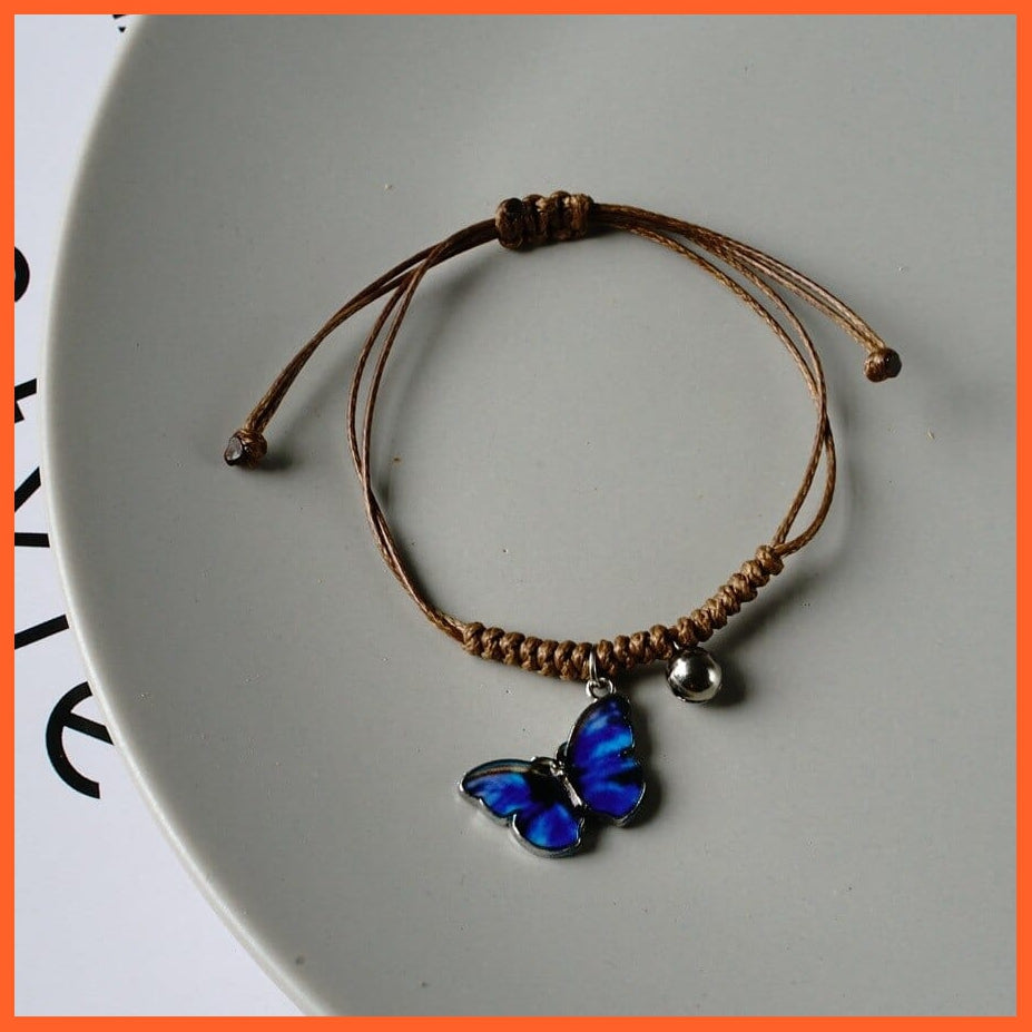 whatagift.com.au 0 BR22Y0503-3 Trendy Couple Blue Butterfly Bracelet for Women Niche Chic Braided Bell Pendant Adjustable Bracelet Simple Couple Jewelry Gifts