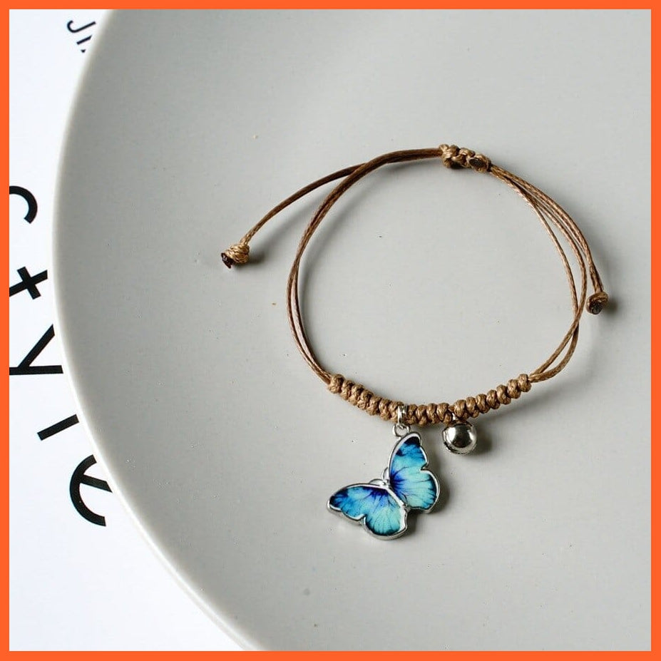 whatagift.com.au 0 BR22Y0503-4 Trendy Couple Blue Butterfly Bracelet for Women Niche Chic Braided Bell Pendant Adjustable Bracelet Simple Couple Jewelry Gifts