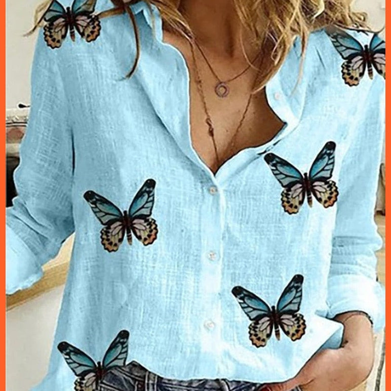 whatagift.com.au 0 Butterfly Blue / S Loose Long Sleeve Oversized Shirt for Women