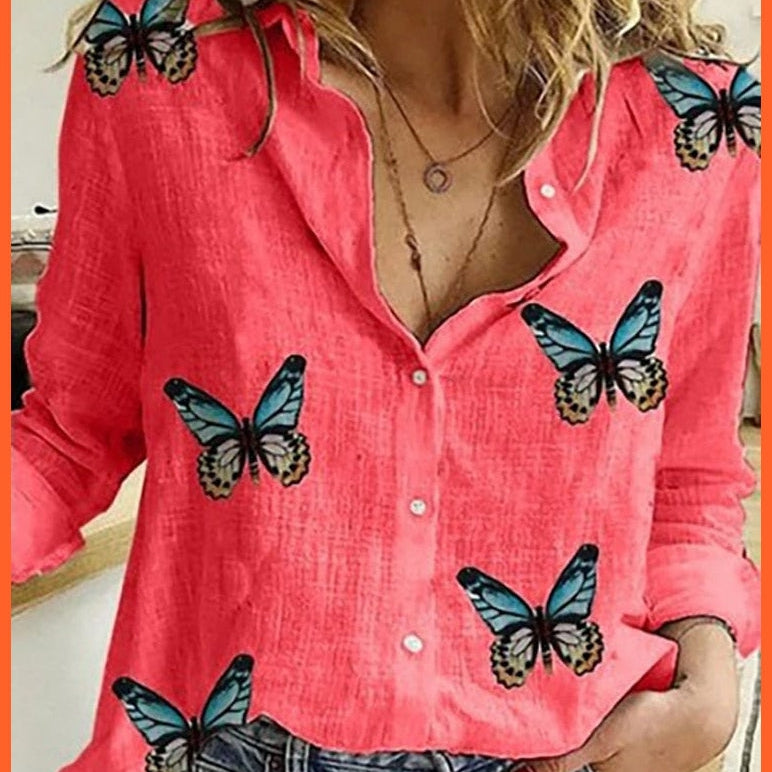 whatagift.com.au 0 Butterfly Print / S Loose Long Sleeve Oversized Shirt for Women