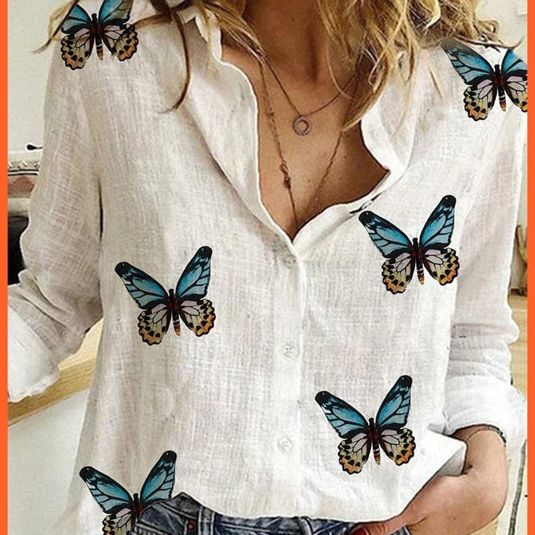 whatagift.com.au 0 Butterfly White / S Loose Long Sleeve Oversized Shirt for Women