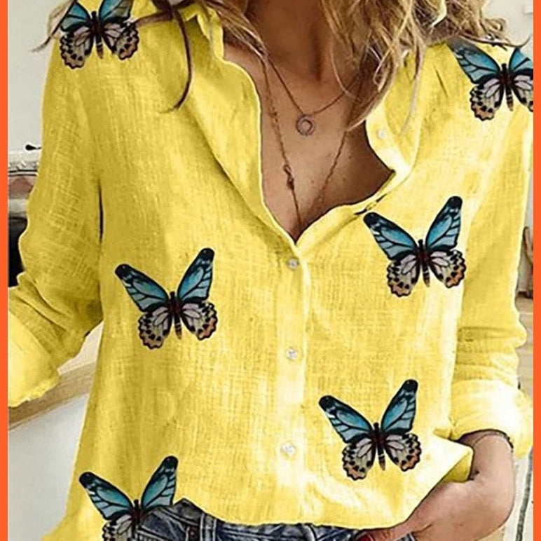 whatagift.com.au 0 Butterfly Yellow / S Loose Long Sleeve Oversized Shirt for Women