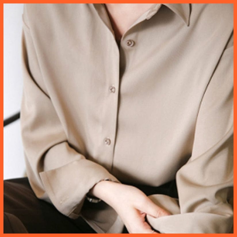 whatagift.com.au 0 champagne / S Autumn Fashion Button Up Satin Silk Shirt Vintage Blouse Women White Lady Long Sleeves Female Loose Street Shirts 11355