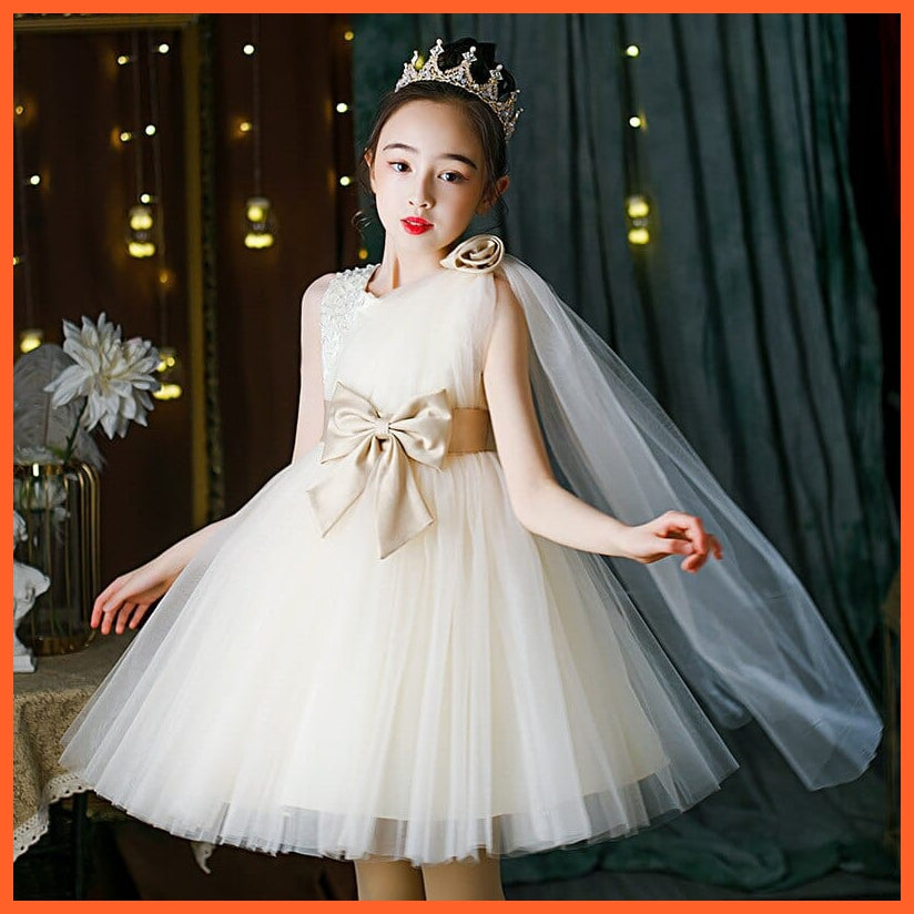 whatagift.com.au 0 champagne short / 4T Flower Girls Tutu Dress | Elegant Mesh Bow Piano Performance Costume