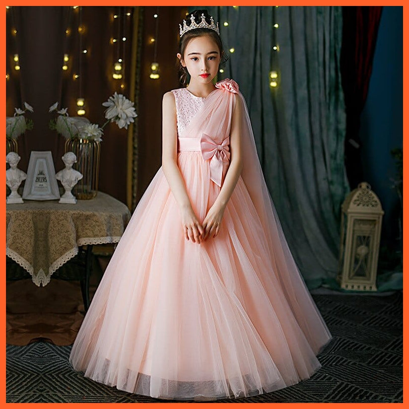 whatagift.com.au 0 Flower Girls Formal Tutu Dress Canonicals 2022 New Wedding Catwalk Elegant Mesh Bow Piano Children&#39;S Performance  Host Costume