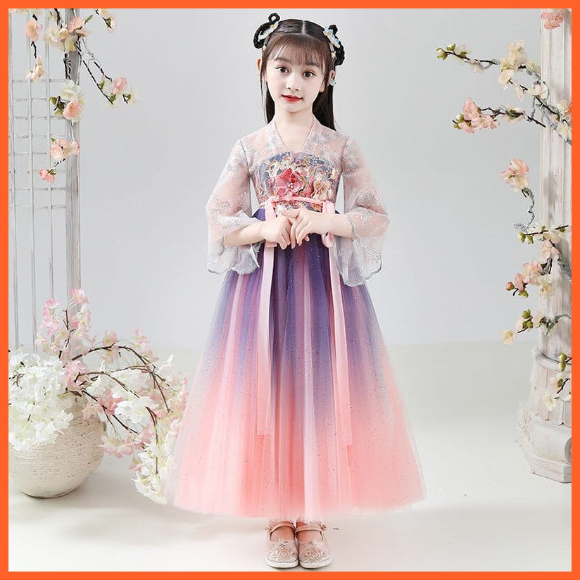 whatagift.com.au 0 Girls Hanfu Kids Tang Suit | Mesh Lace Flare Sleeve Fairy Costume