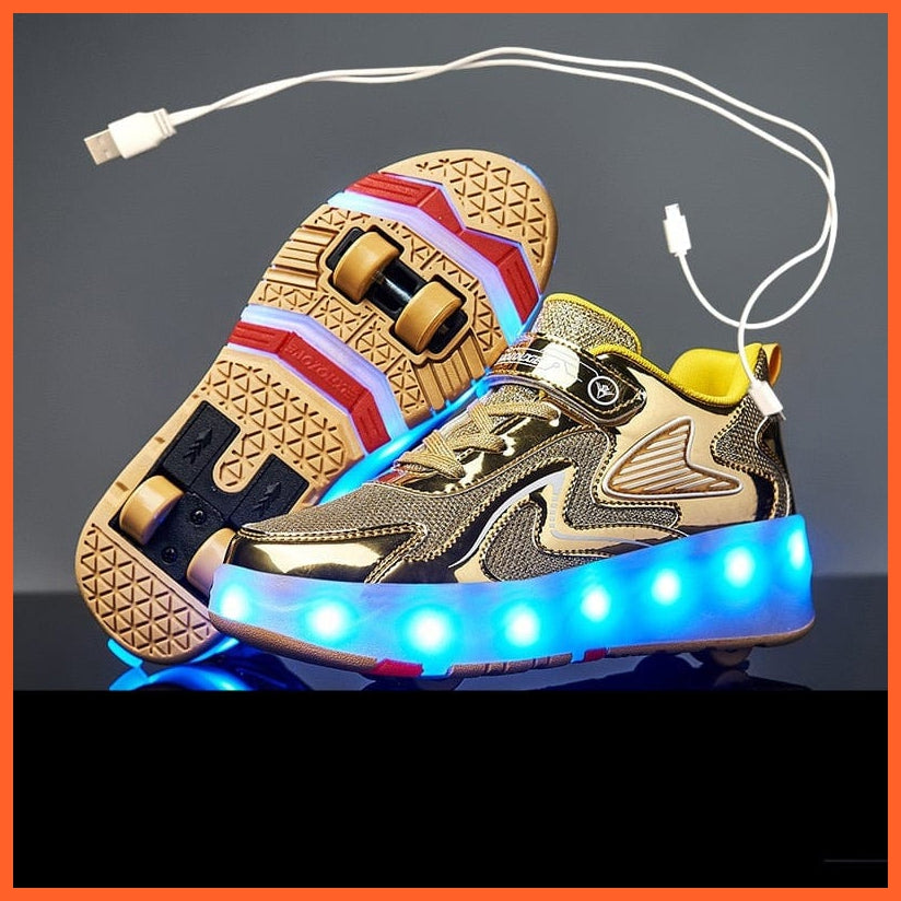 whatagift.com.au 0 Golden / 29 USB Charging Fashion Girls Boys LED Light Roller Skate Shoes | Children Sneakers With Four wheels