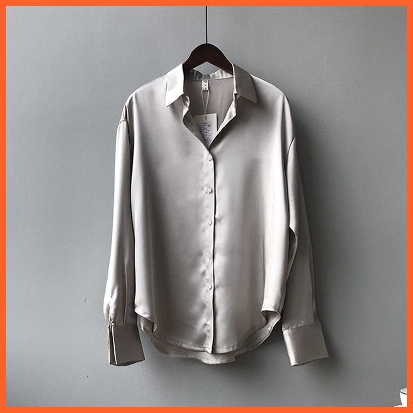 whatagift.com.au 0 Gray / S Autumn Fashion Button Up Satin Silk Shirt Vintage Blouse Women White Lady Long Sleeves Female Loose Street Shirts 11355