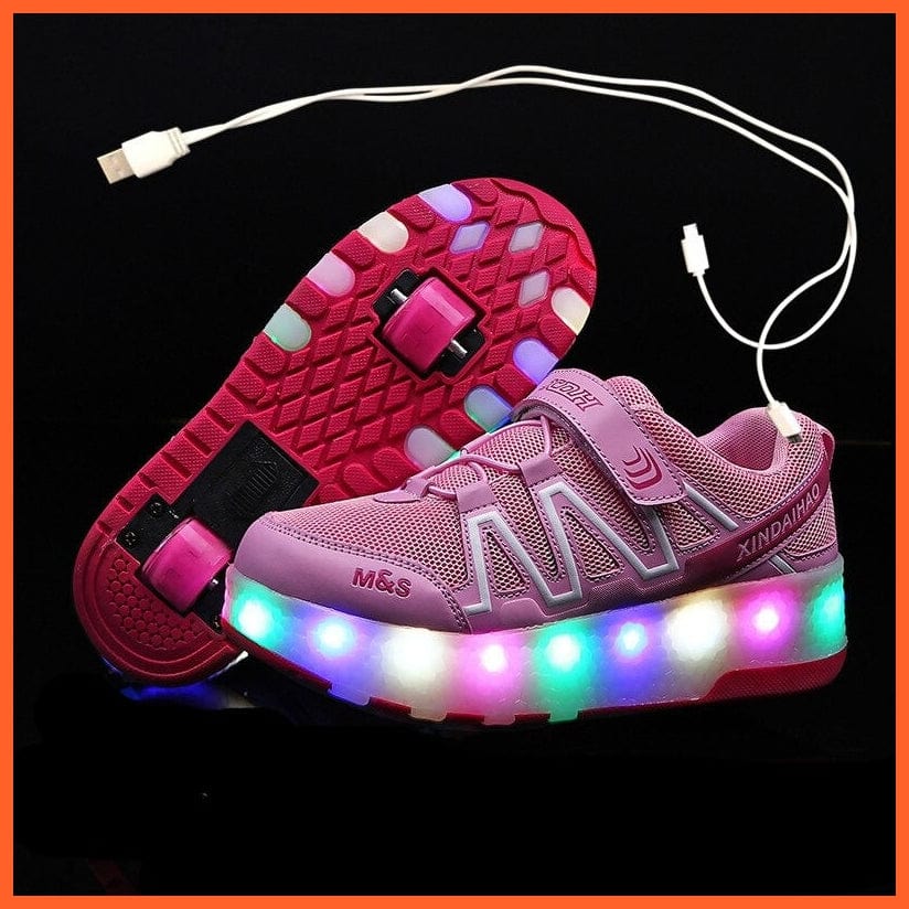 whatagift.com.au 0 Pink / 28 Insole 18CM Led Light Up Shoes With Double Wheels For Children
