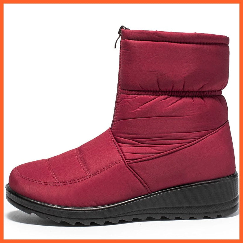 whatagift.com.au 0 Red / 35 Waterproof Snow Boots for Women 2021 Winter Warm Plush Ankle Booties Front Zipper Non Slip Cotton Padded Shoes Woman Size 44