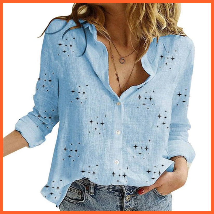 whatagift.com.au 0 Star Print Blue / S Loose Long Sleeve Oversized Shirt for Women